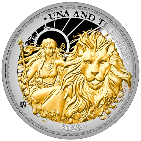 Una and the Lion 2023 1 Pound 1 oz Silver Proof Gilded Coin St Una and the Lion 2023 1 Pound 1 oz Silver Proof Gilded Coin St