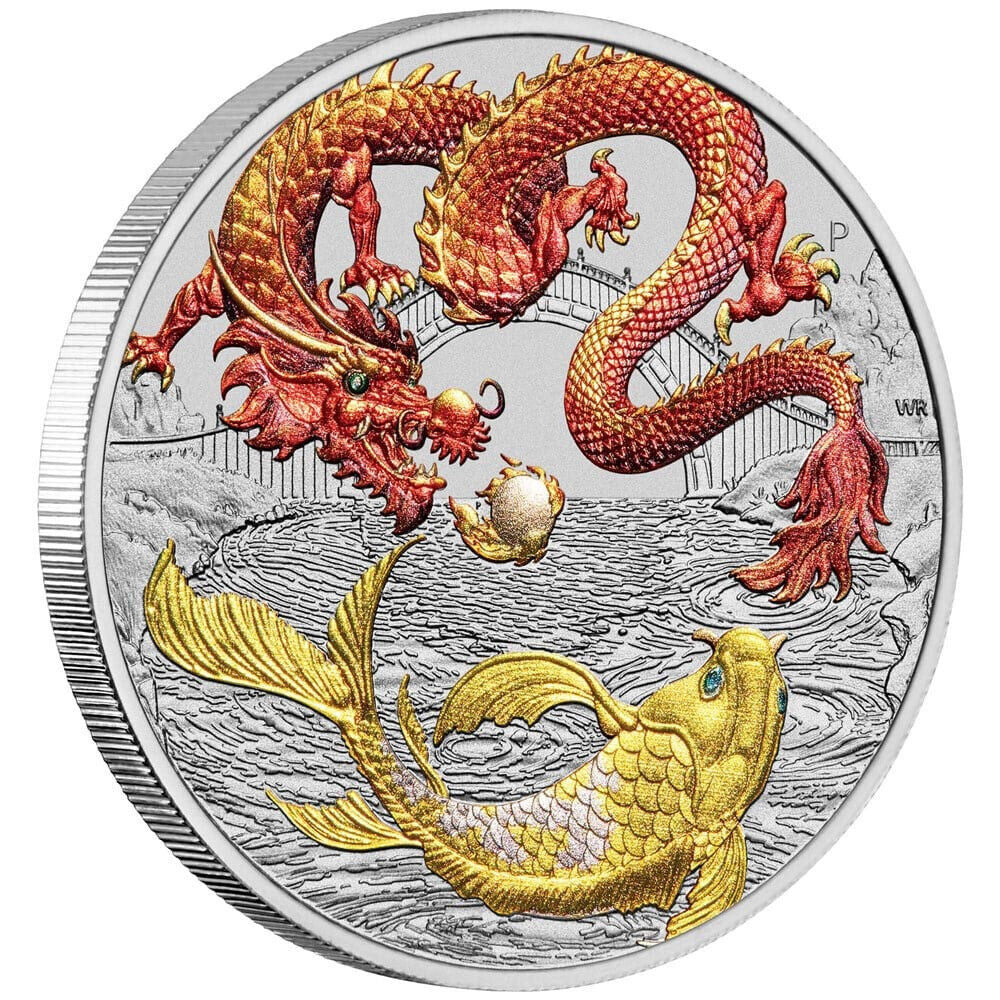 Perth Mint Chinese Myths and Legends - Red Dragon and Koi 1 oz Silver 2023 Coin