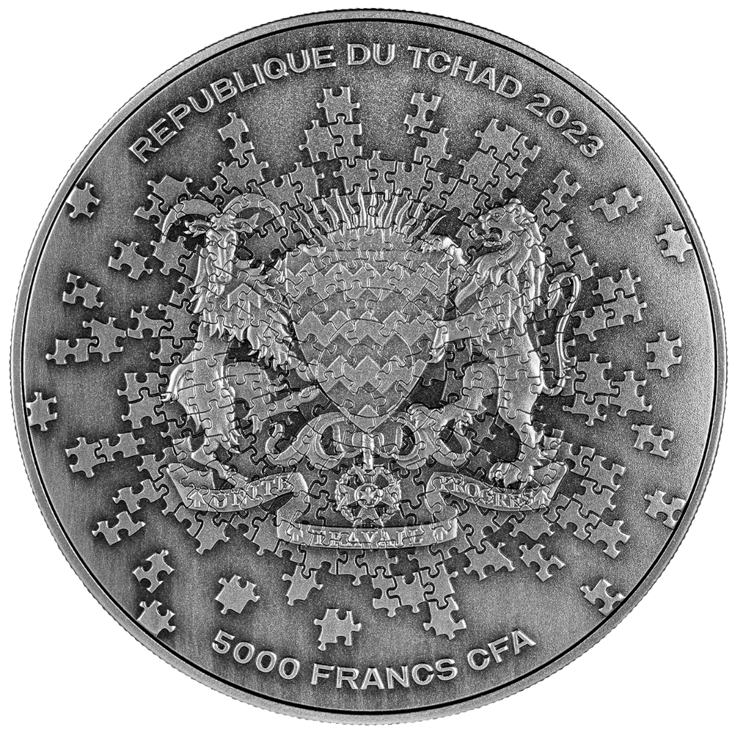 2023 1oz Chad Moon Puzzle .999 Silver Antiqued Coin