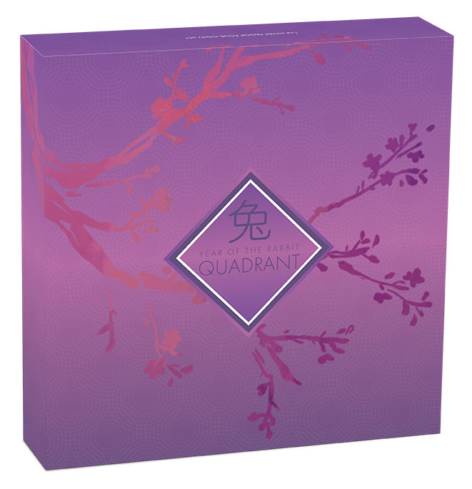 2023 Chinese Lunar Rabbit Quadrant 1 oz 99.99% Silver Proof Coloured 4 Coin Set