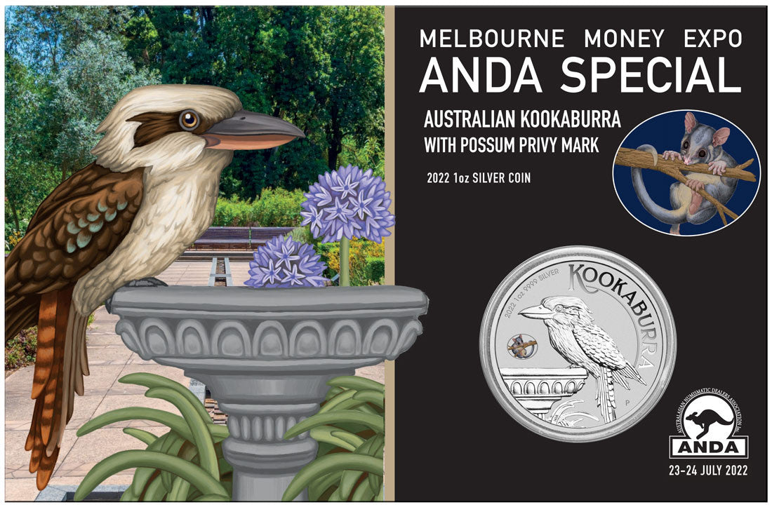 Australian Kookaburra 2022 1oz Silver Coin with Leadbeater Possum Privy - ANDA Melbourne Money Expo