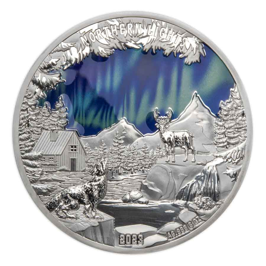 Northern Lights 2023 $5 Colour 5oz Silver Prooflike Coin