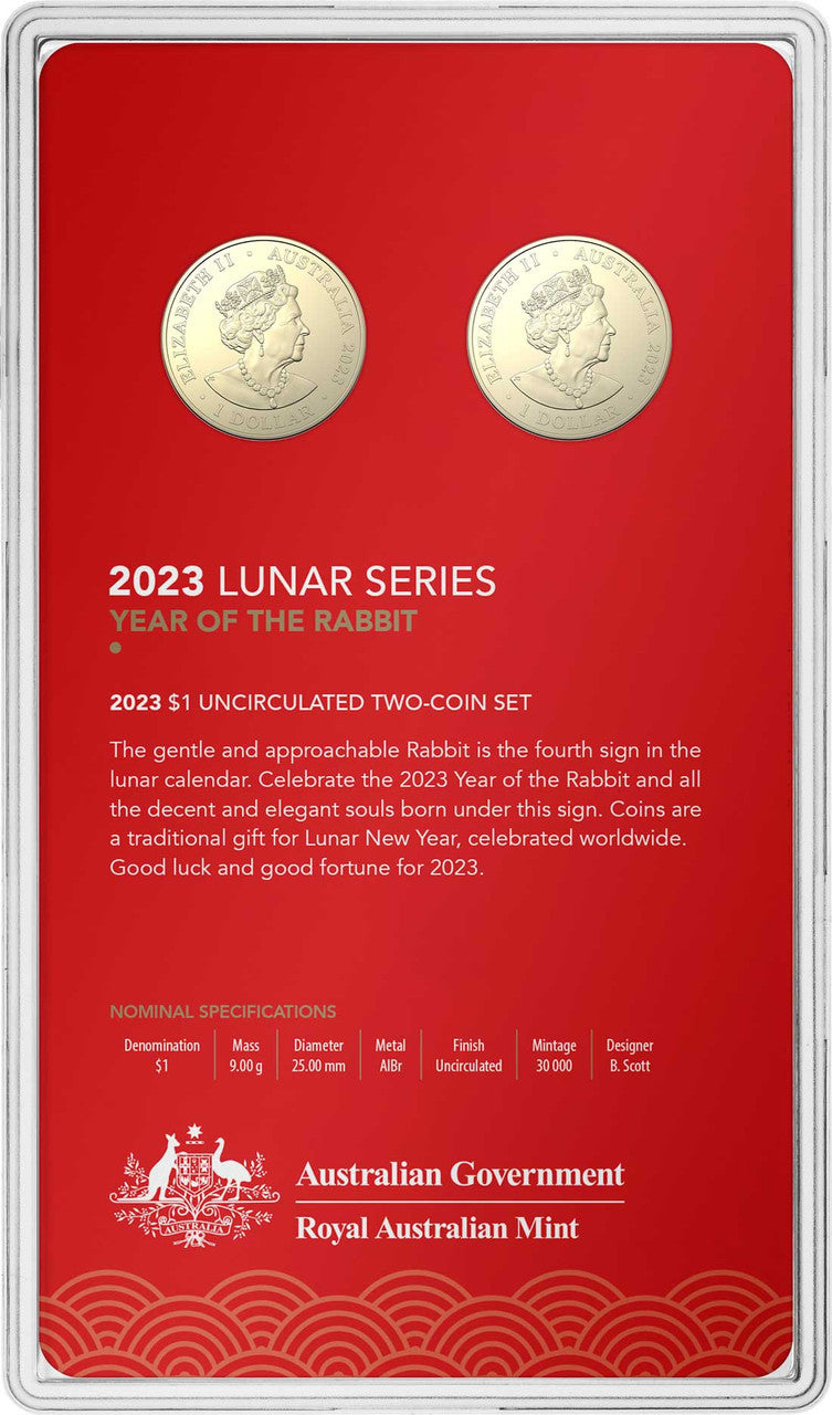 Year of the Rabbit 2023 $1 Unc Two Coin Set