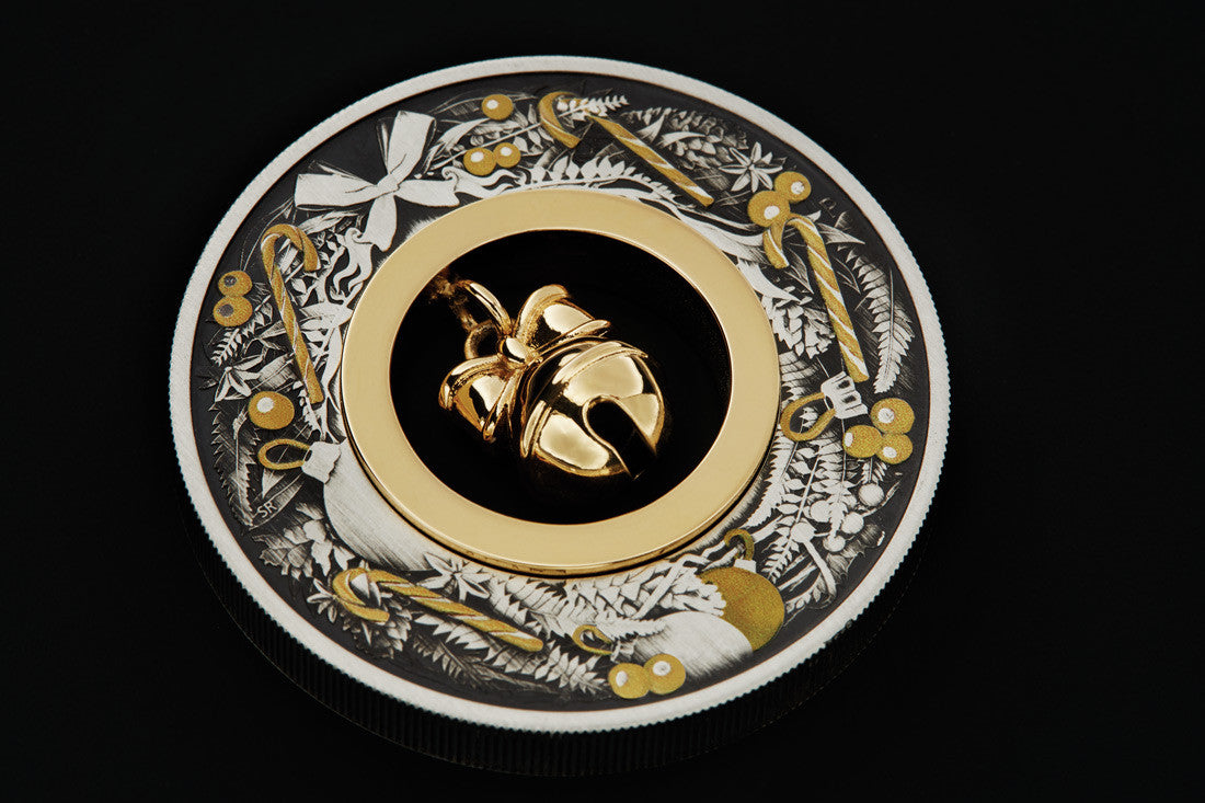 Christmas Jingle Bell 2022 2oz Silver Antiqued Coloured Coin