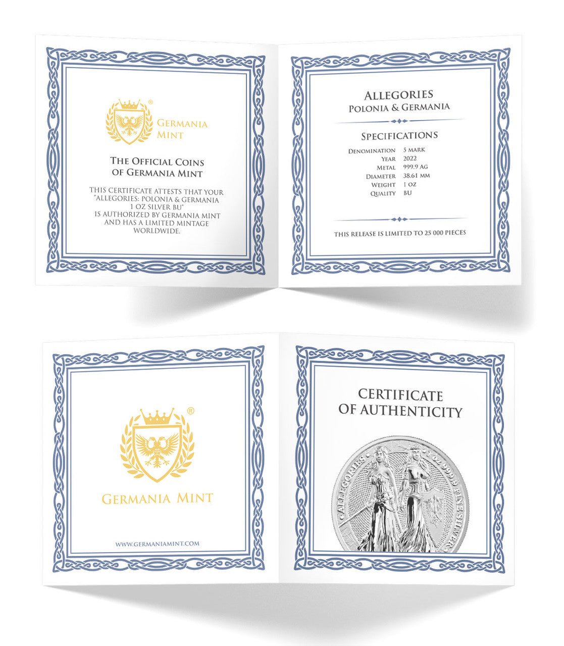 Allegories: Polonia & Germania 2022 Germania Mint 1oz .9999 Silver BU Coin
