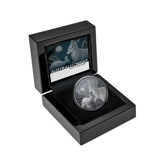 Australia at Night Rock Wallaby 2024 $1 1oz Silver Black Proof Coin