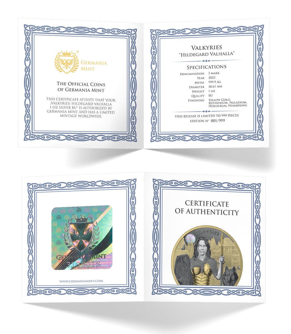 2022 Germania Mint 1oz .9999 Silver BU Coin - Valkyries: Hildegard Valhalla