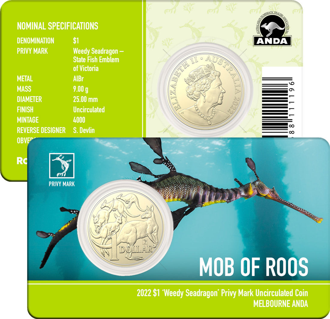 2022 ‘Weedy Seadragon’ Privy Mark $1 Uncirculated Coin - ANDA Melbourne Money Expo