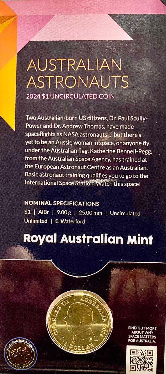 Royal Australian Mint 2024 Out of This World Australia in Space C Mintmark $1 King Charles III Counterstamp UNC Coin