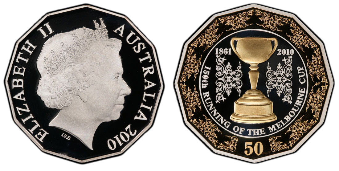 2010 50C Melbourne Cup 1861-2010 Trophy Silver, PCGS PR70 DCAM POP 3/0