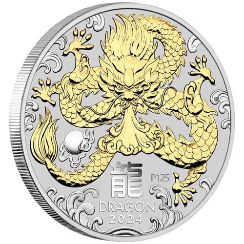Perth Mint Lunar Series III Dragon 2024 1oz Silver Gilded Coin