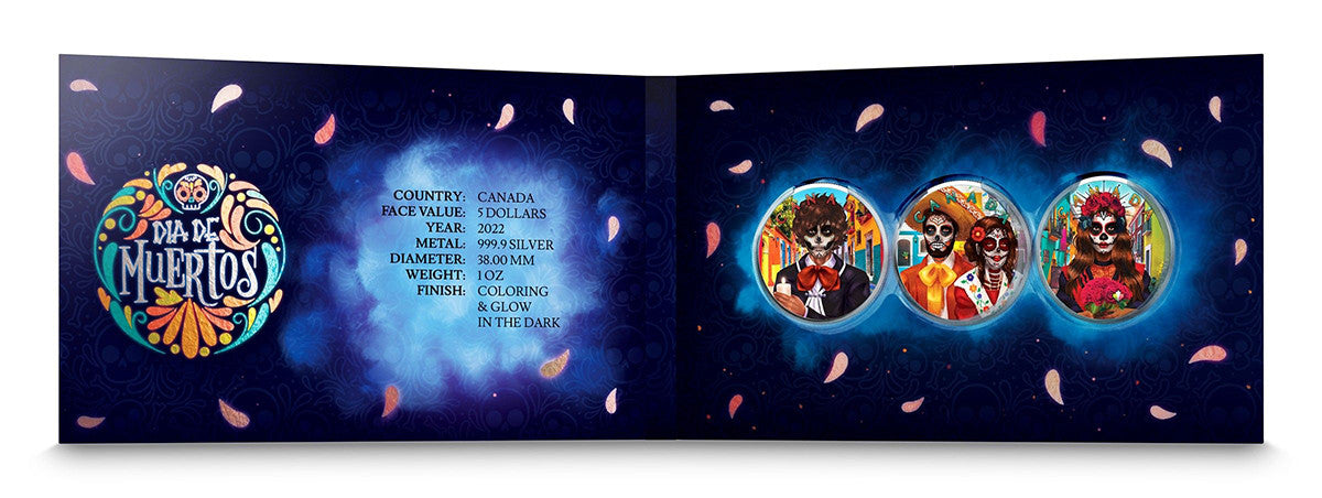 Día de Muertos - 2022 Canadian Maple Leaf 1oz Silver Bullion - Set of 3