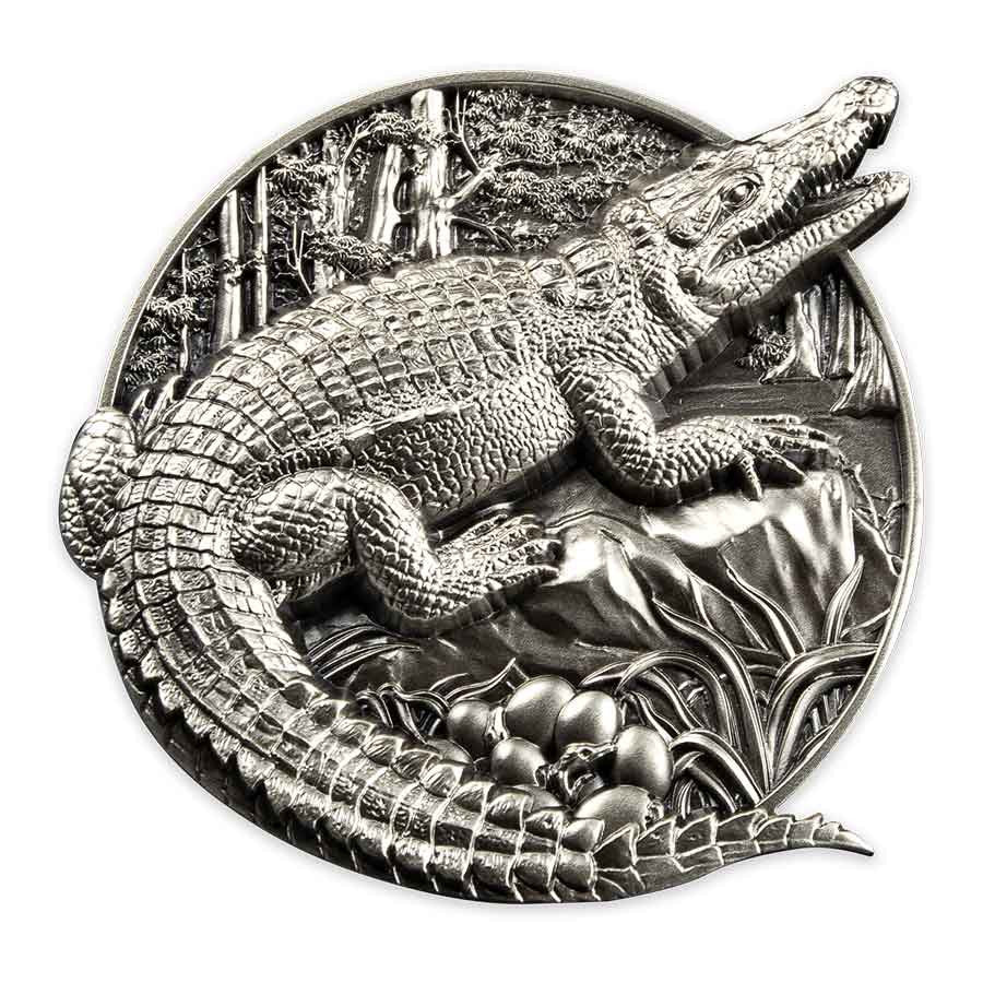2023 Burundi Protecting Wildlife - Crocodile 5 oz .999 Silver Antiqued Coin
