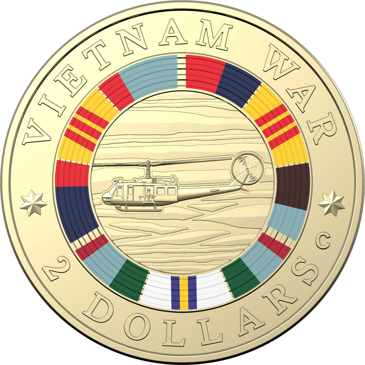 2023 $2 AlBr "C" Mintmark Coloured Uncirculated Coin 50th Anniversary End of Vietnam War