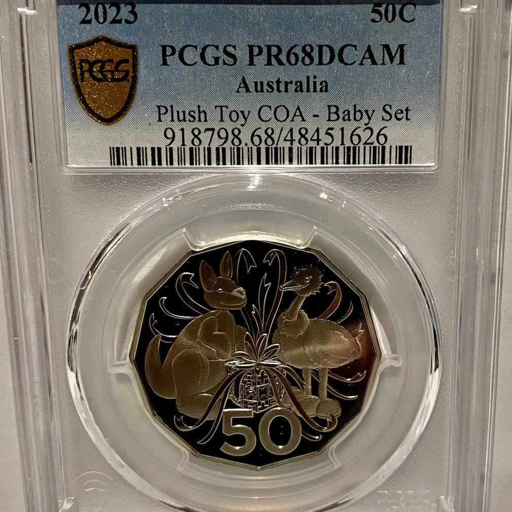 Royal Australian Mint 2023 Plush Toy COA - Baby Set 50c Coin - PCGS PR68DCAM
