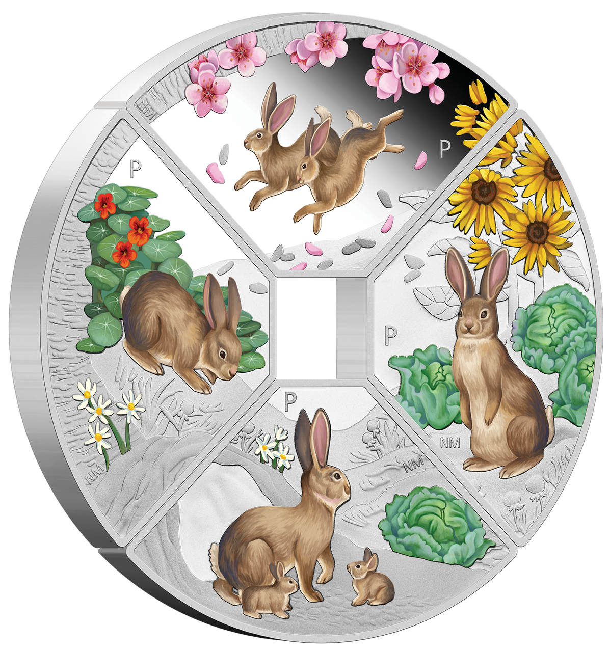 2023 Chinese Lunar Rabbit Quadrant 1 oz 99.99% Silver Proof Coloured 4 Coin Set