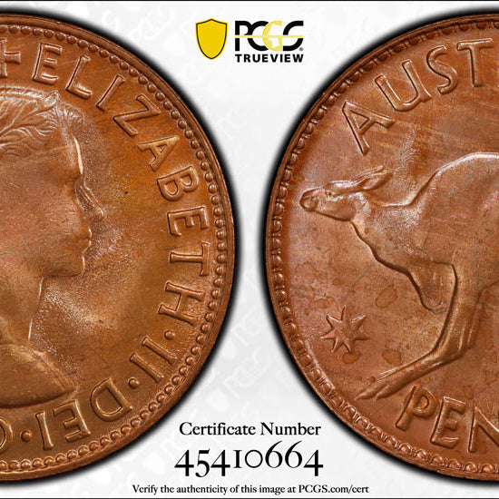 1964 Y. (p) Australia Penny PCGS Graded MS65RB