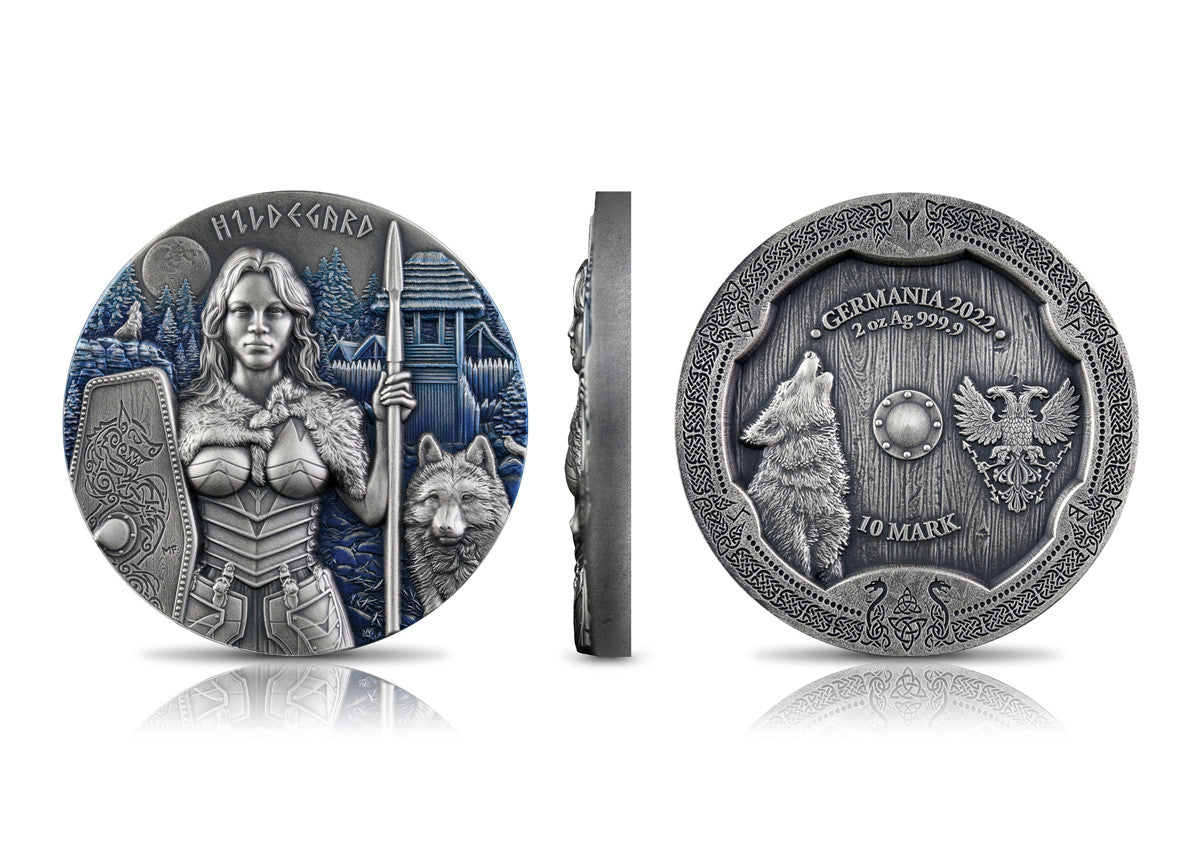 2022 Germania Mint 2oz .9999 Silver BU Ultra High Relief Coin - Valkyries: Hildegard