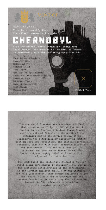2021 Niue $5 2oz Silver Coin - Human Tragedies - Chernobyl