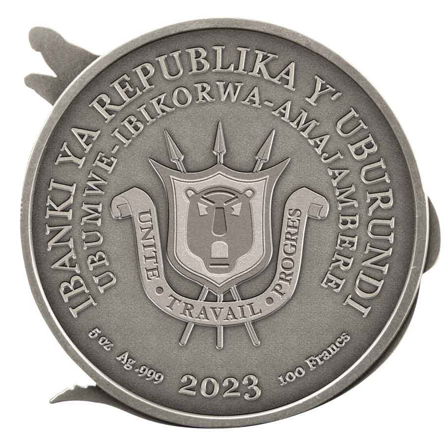 2023 Burundi Protecting Wildlife - Crocodile 5 oz .999 Silver Antiqued Coin