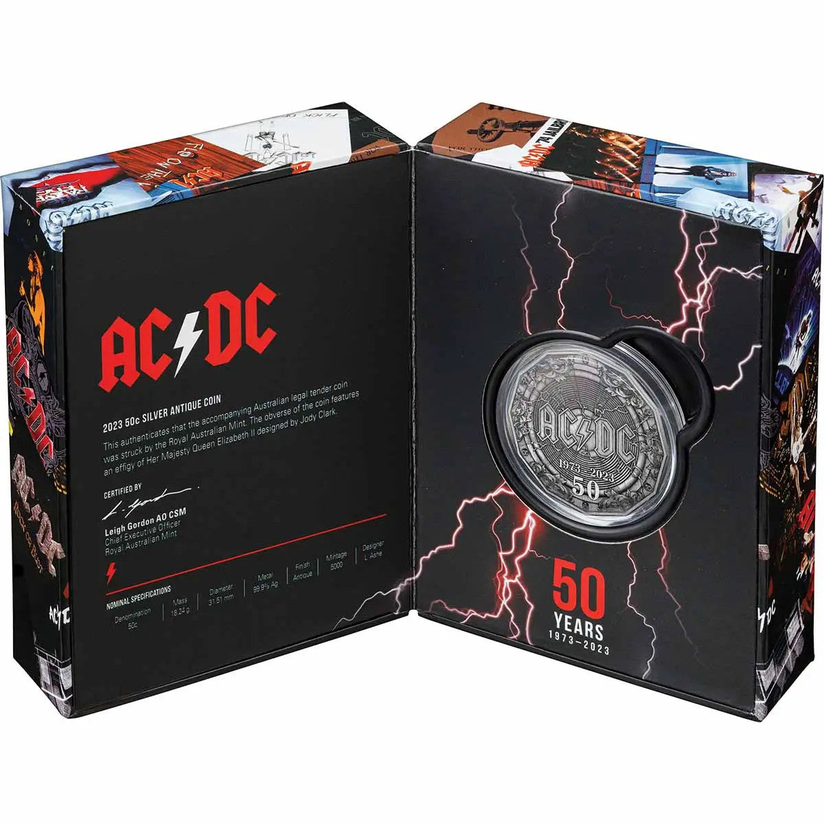 Royal Australian Mint AC/DC 2023 50c 50th Anniversary Silver Antique Coin