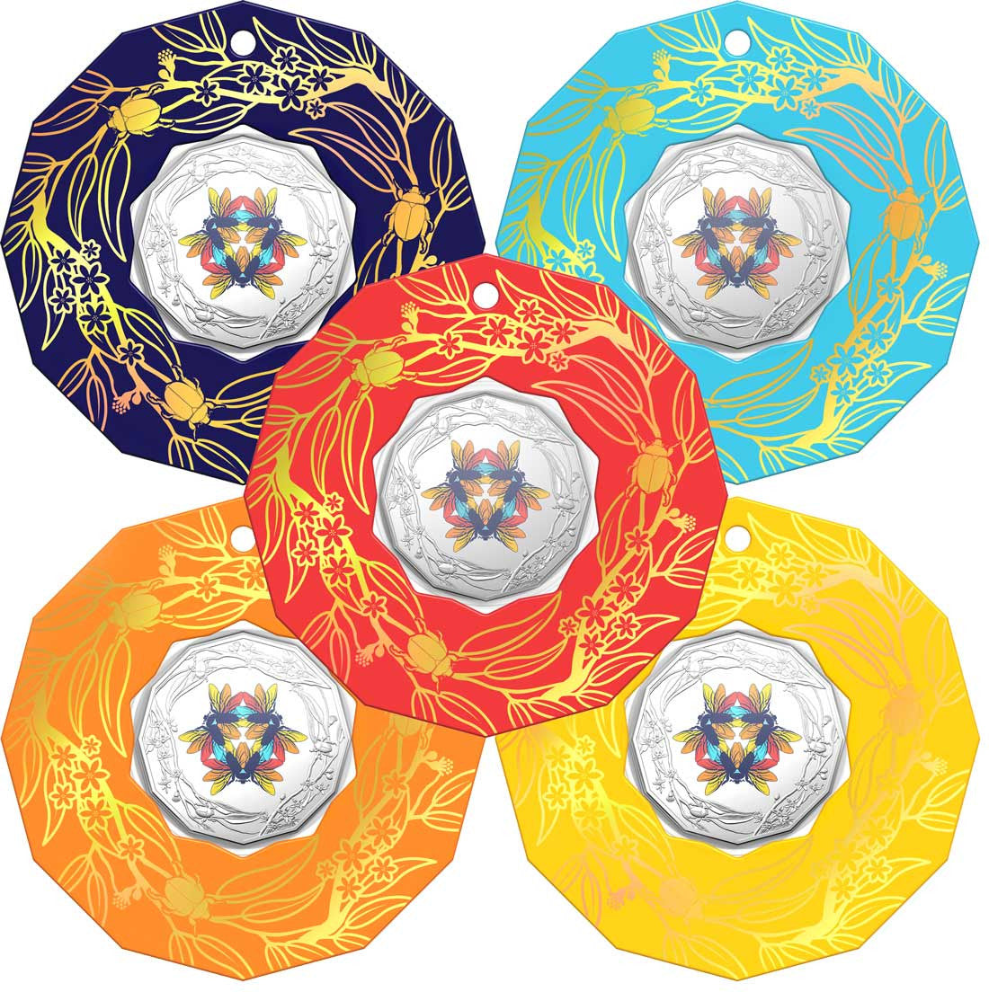 Christmas Decoration 2022 50c Coloured Uncirculated Coin – Set of 5