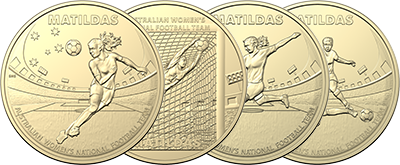 Royal Australian Mint $1 AlBr Set of 4 UNC Matilda FIFA Soccer Coins 2023