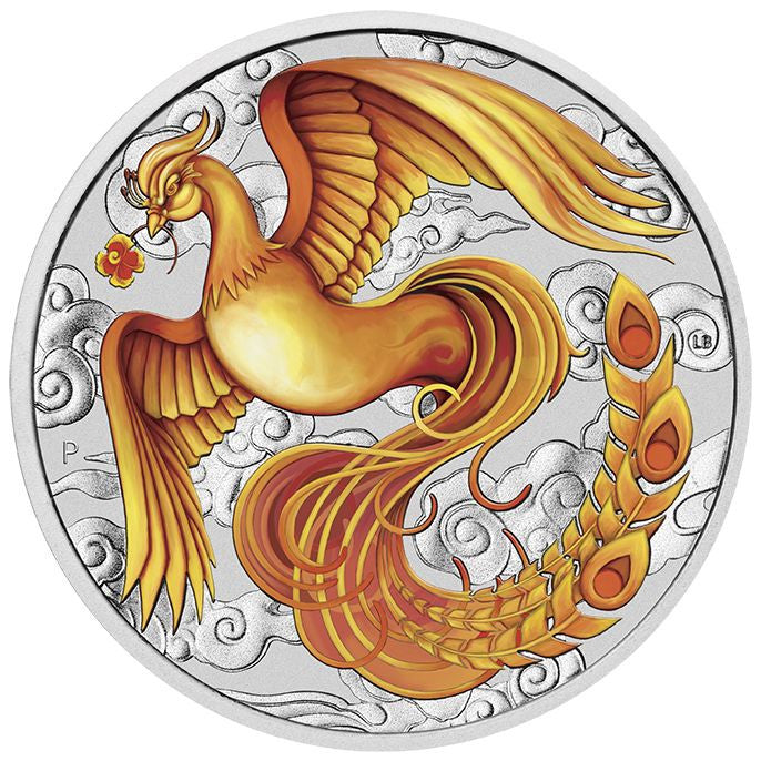 Perth Mint Chinese Myths and Legends - Phoenix 1 oz Red and Gold Coloured Silver 2022 Coin