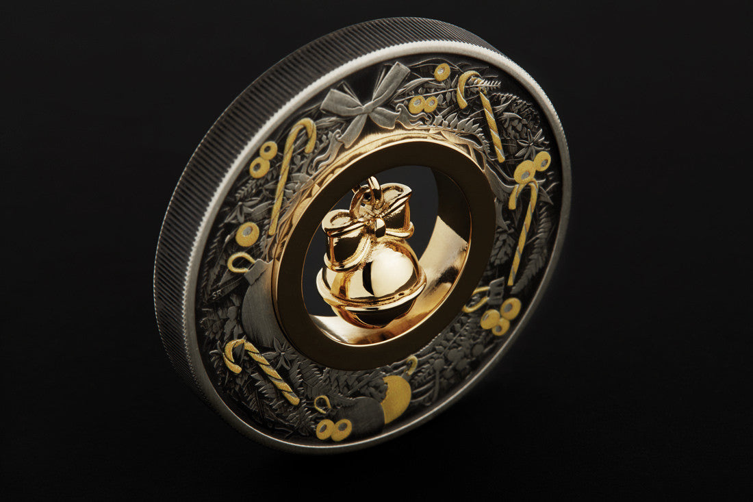 Christmas Jingle Bell 2022 2oz Silver Antiqued Coloured Coin