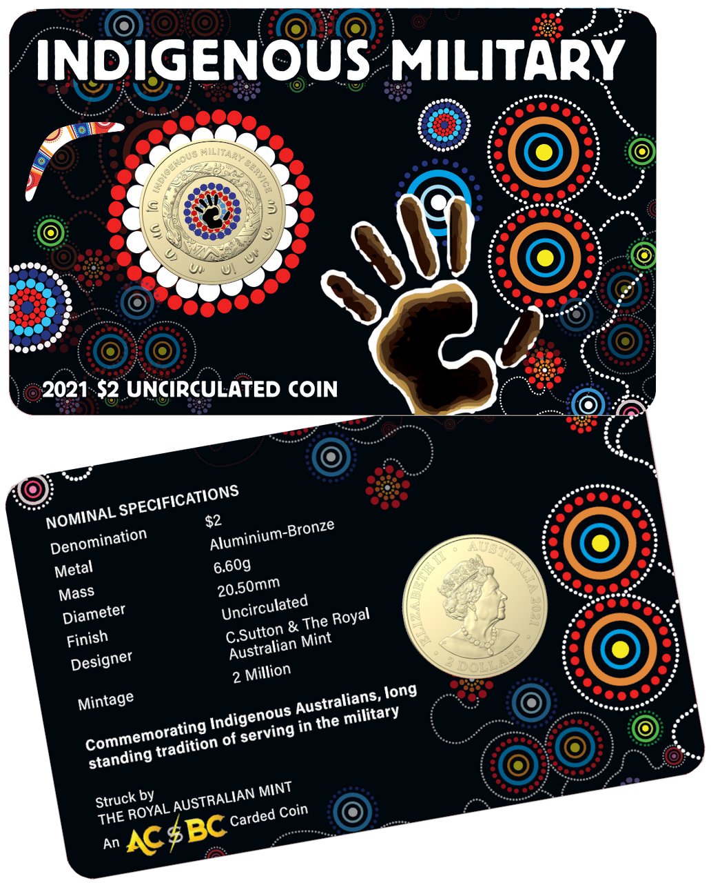 Royal Australian Mint 2021 $2 Indigenous Military Service Carded Coin - TAMPER PROOF SEALED CARDED COIN