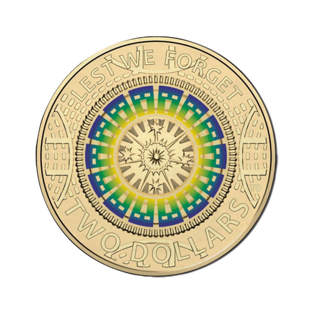 Royal Australian Mint Lest We Forget Mosaic Coloured $2 UNC coin 2017