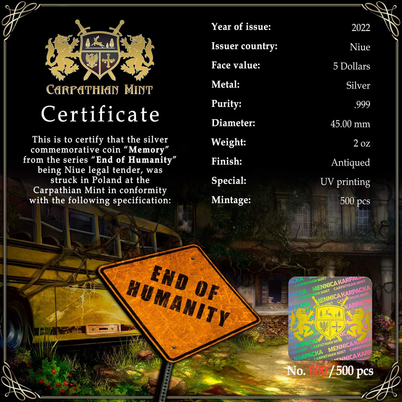 Memory - End of Humanity - 2022 Niue $5 2oz Silver Coin