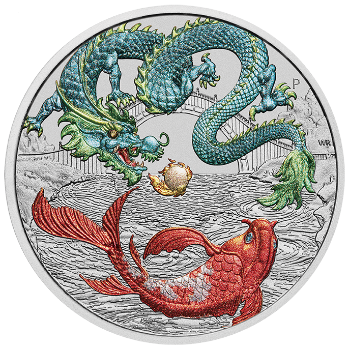 Perth Mint Chinese Myths and Legends - Green Dragon and Koi 1 oz Silver 2023 Coin