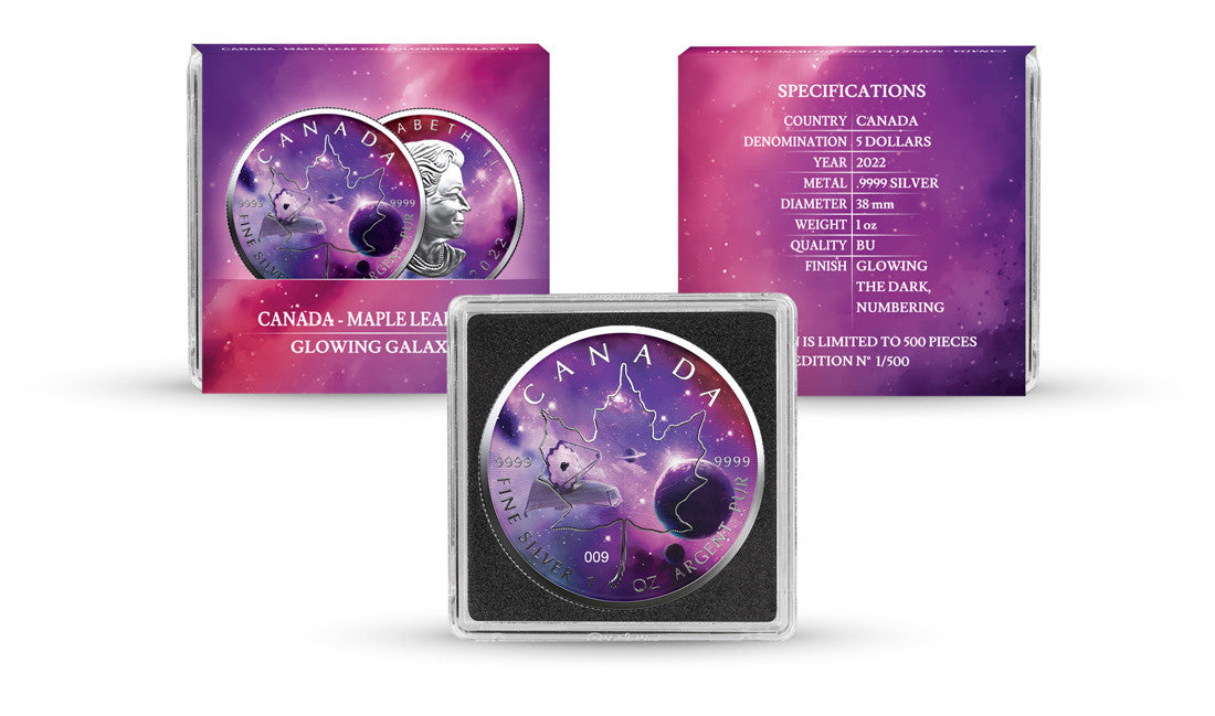 Canada 2022 Maple Leaf 1oz .9999 Silver BU Coin - Glowing Galaxy IV