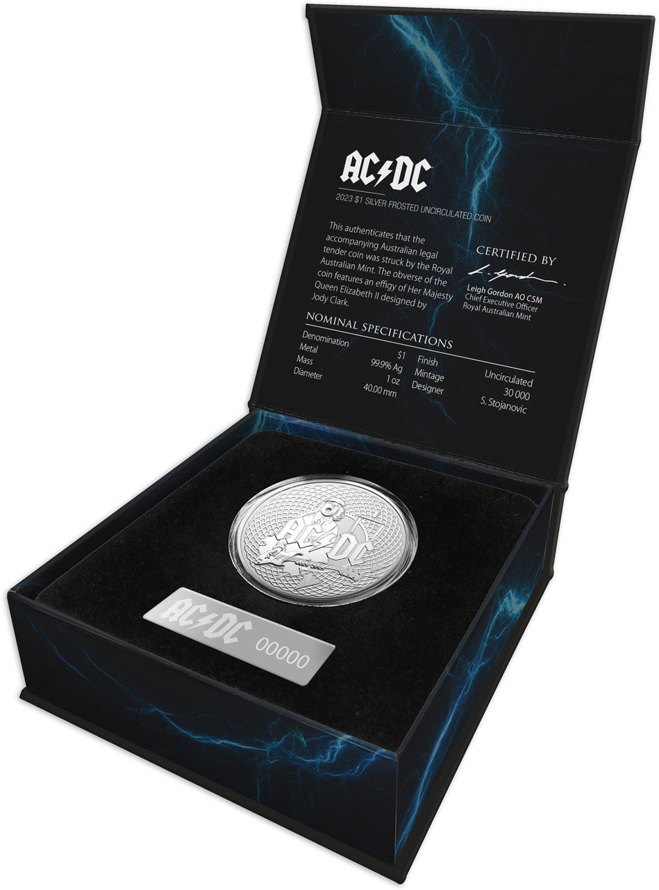 Royal Aust. Mint  AC/DC 2023 $1 Silver Frosted Uncirculated