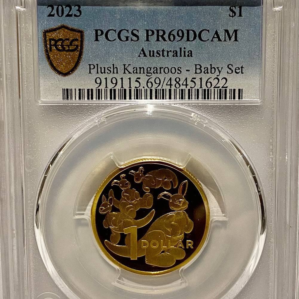Royal Australian Mint 2023 Plush Kangaroos - Baby Set $1 coin PCGS PR69DCAM