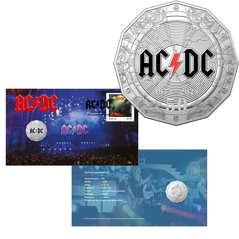Royal Australian Mint 2023 50c UNC Coin ACDC 50th Anniversary PNC