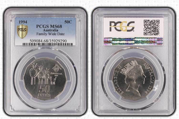 1994 Australian 50c Family Wide Date PCGS Graded MS68