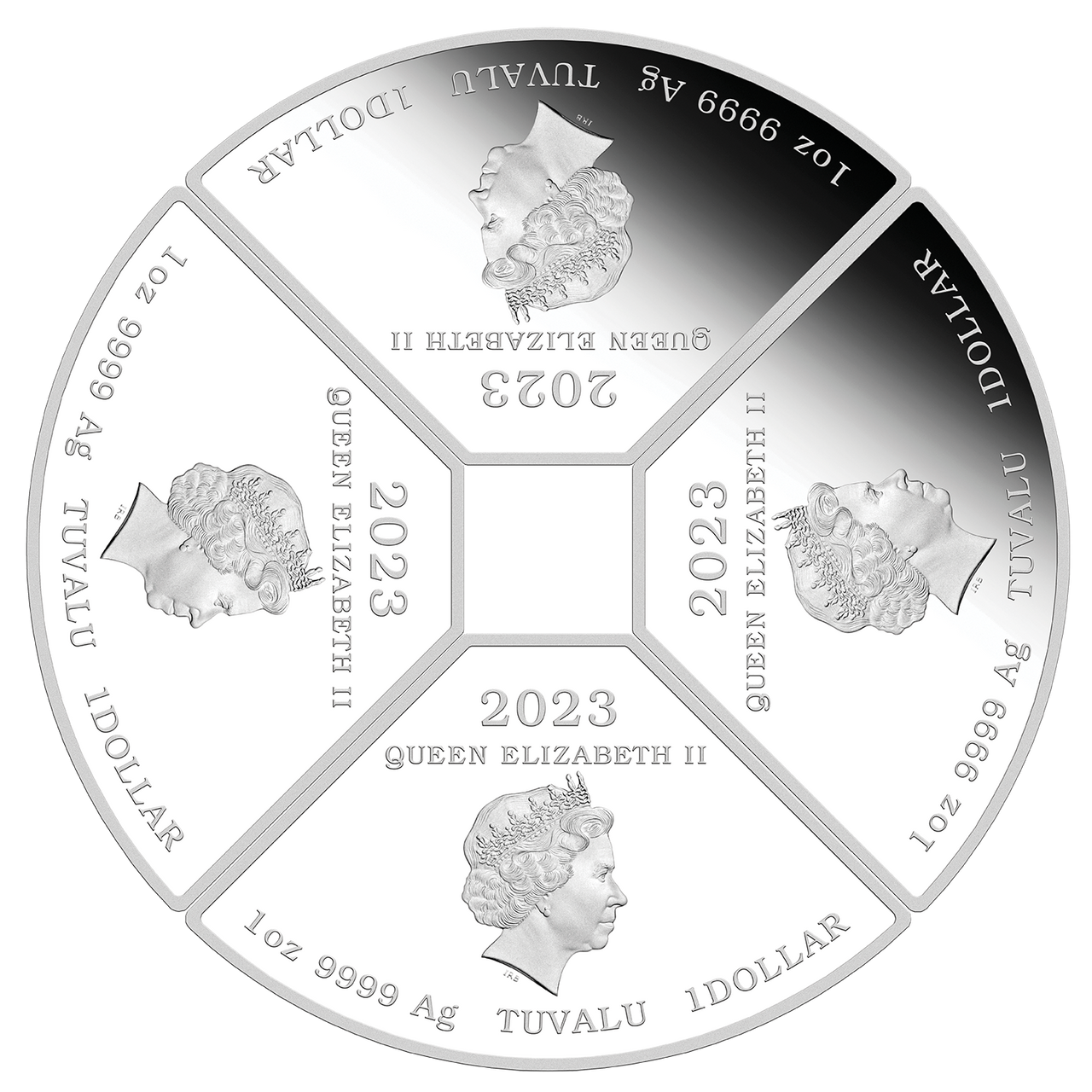 2023 Chinese Lunar Rabbit Quadrant 1 oz 99.99% Silver Proof Coloured 4 Coin Set