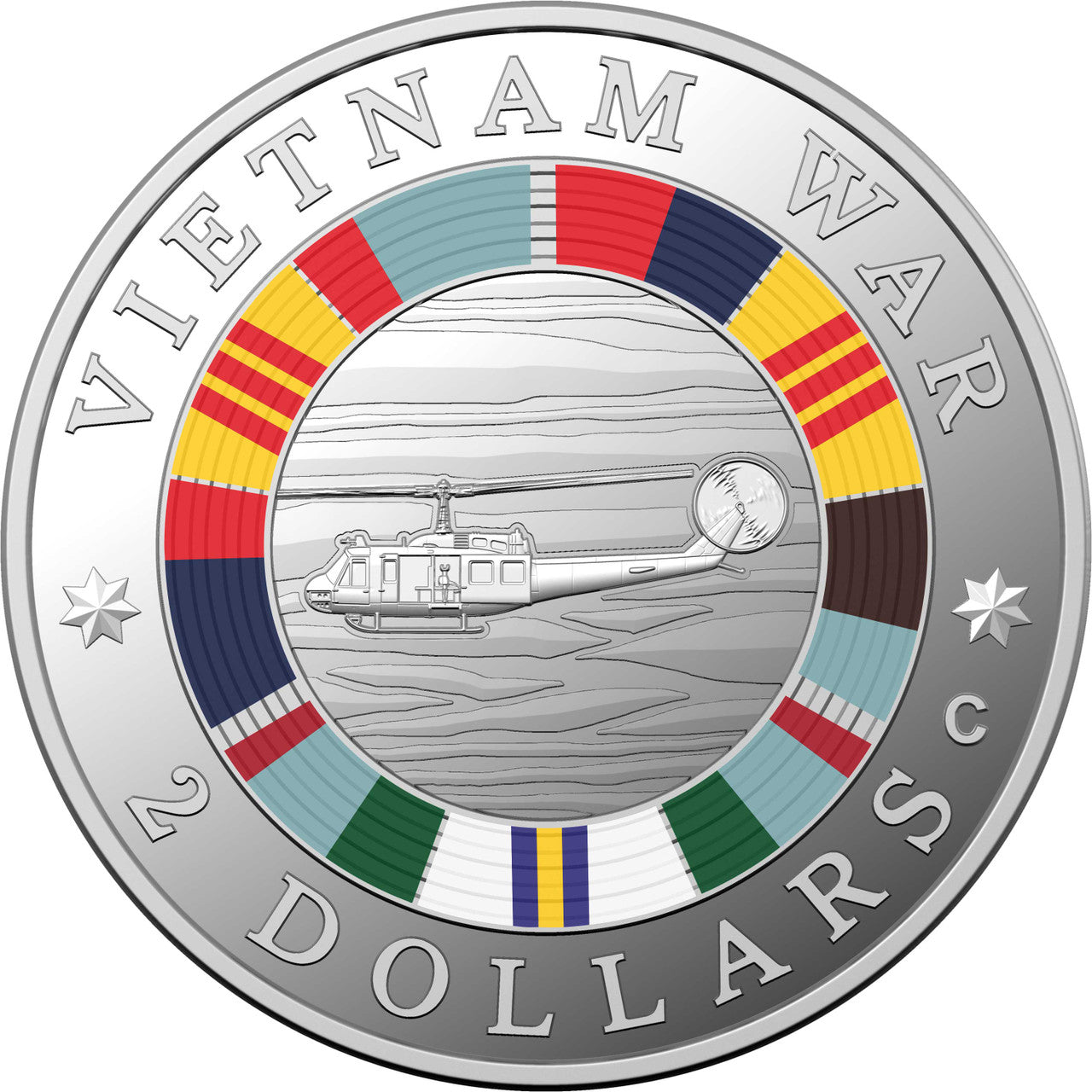 2023 $2 "C" Mintmark Coloured Fine Silver Proof Coin 50th Anniversary End of Vietnam War