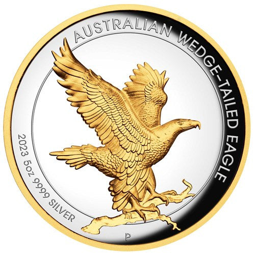 Perth Mint Wedge Tailed Eagle 5oz 2023 Silver Proof High Relief Gilded Coin