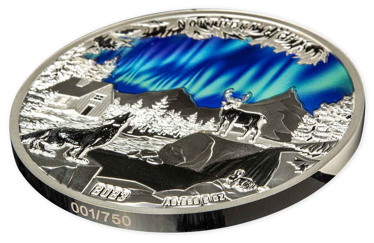 Northern Lights 2023 $5 Colour 5oz Silver Prooflike Coin