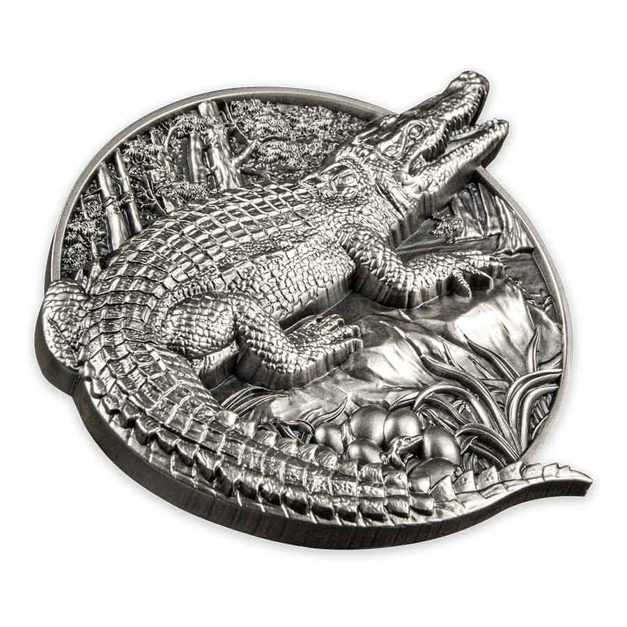2023 Burundi Protecting Wildlife - Crocodile 5 oz .999 Silver Antiqued Coin