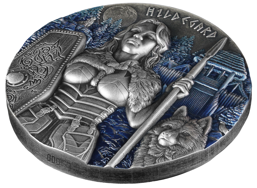 2022 Germania Mint 2oz .9999 Silver BU Ultra High Relief Coin - Valkyries: Hildegard