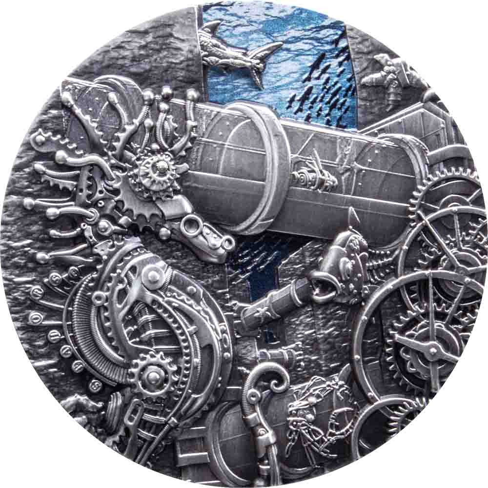 2023 3 oz Chad Mechanical Creature .999 Silver Antique High Relief Coin