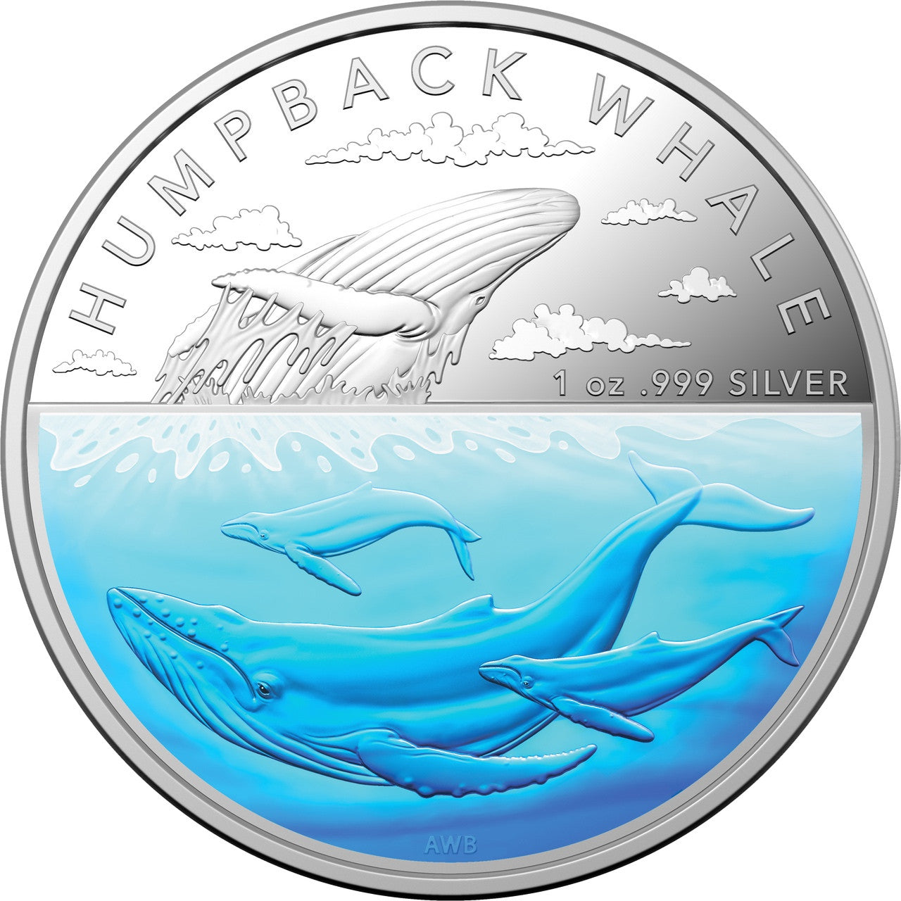 Royal Australian Mint 2023 $5 1oz Silver Proof Coloured Coin – Australian Antarctic Territory – Humpback Whale