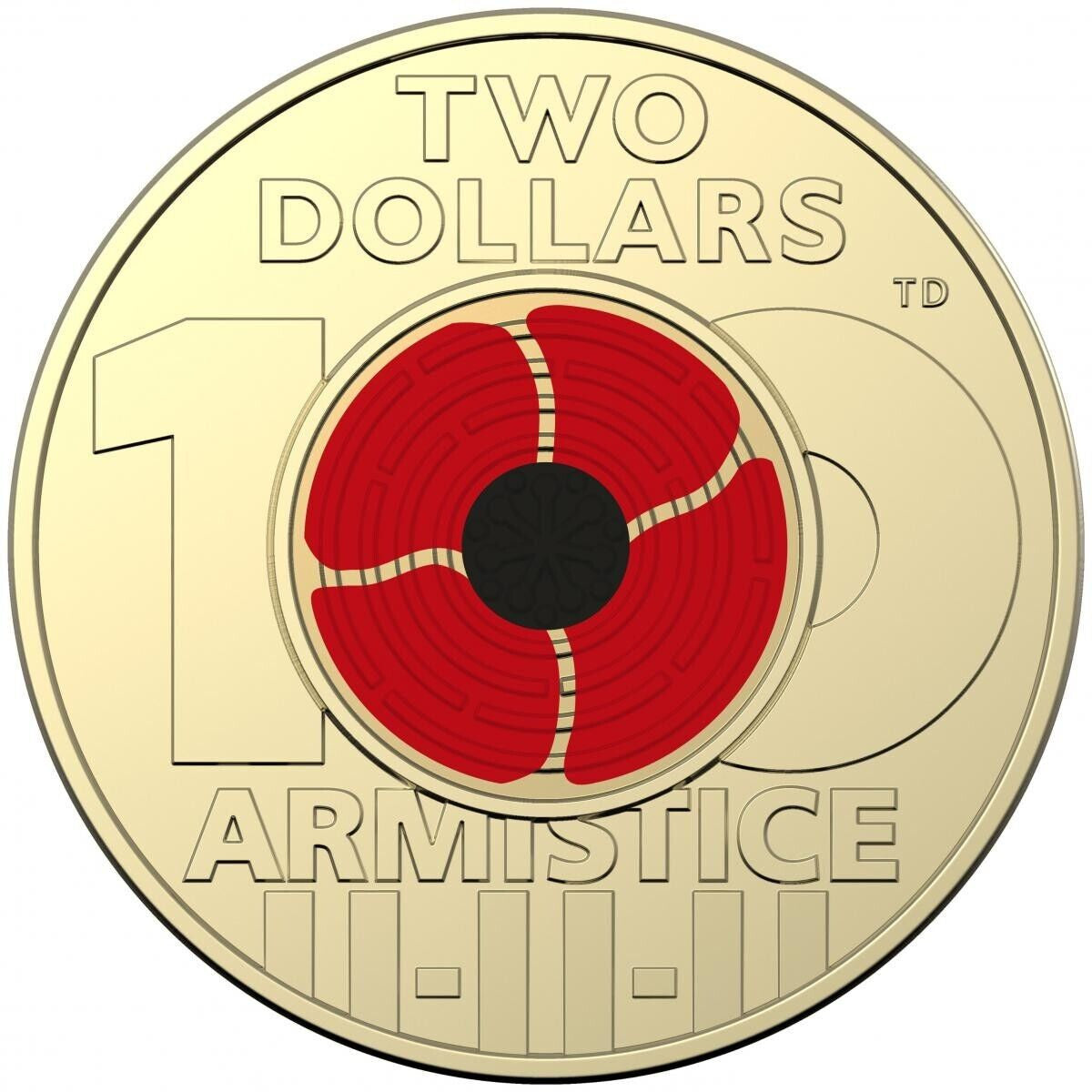Royal Australian Mint Armistice Remembrance Day Red Poppy Coloured $2 UNC coin 2018