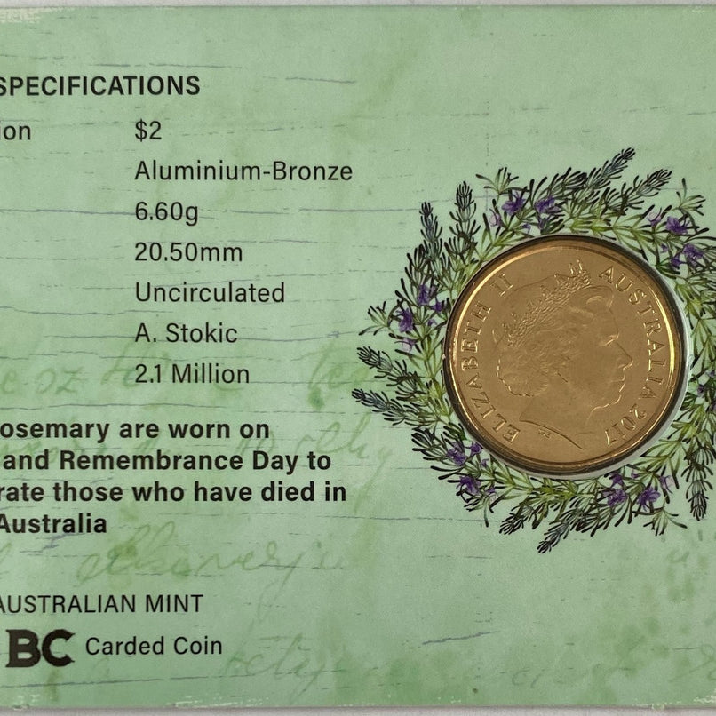 Royal Australian Mint 2017 $2 Rosemary Carded Coin - TAMPER PROOF SEALED CARDED COIN