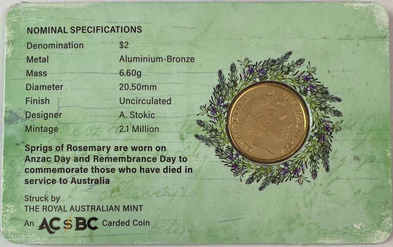 Royal Australian Mint 2017 $2 Rosemary Carded Coin - TAMPER PROOF SEALED CARDED COIN