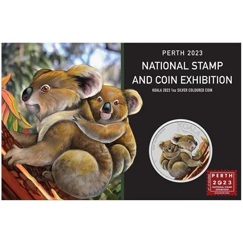 Perth 2023 National Stamp and Coin Exhibition Koala 2023 1oz Silver Coloured Coin In Card